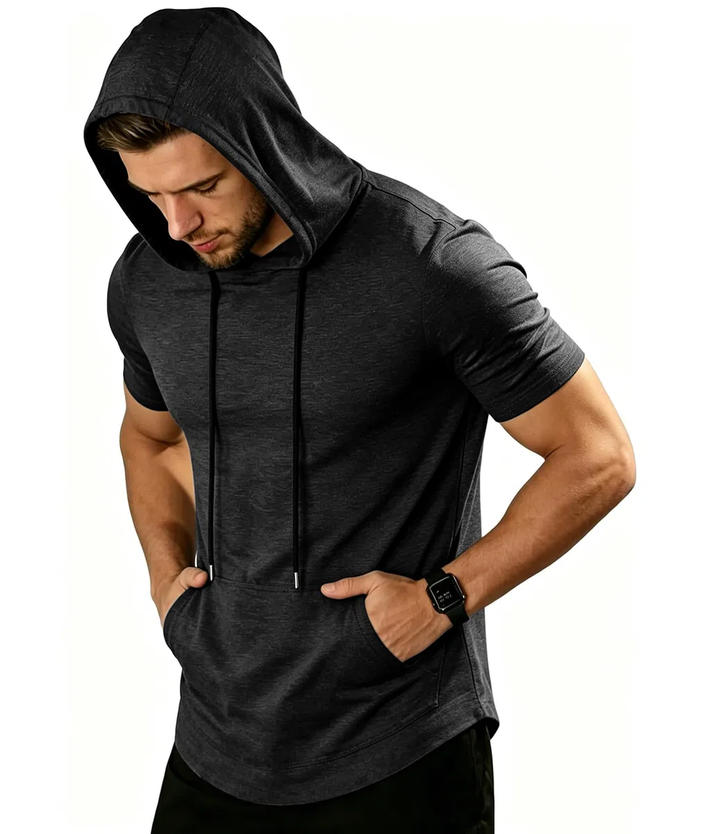 ZITY T-Shirt Sportiva Uomo con Cappuccio Maniche Corte Traspirante Palestra Corsa Estate M-3XL