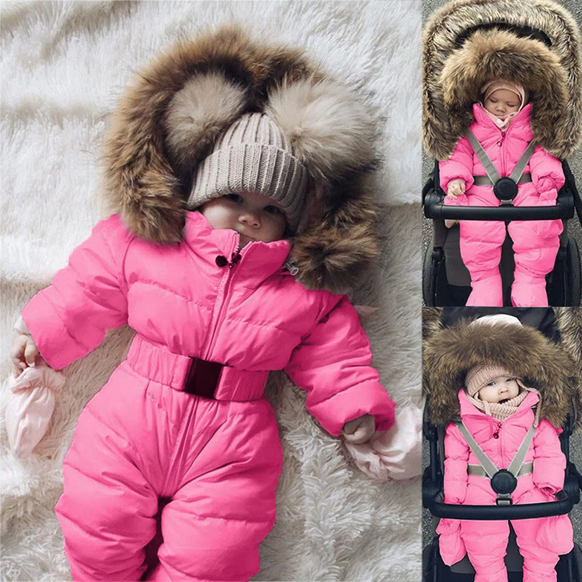 Generico Tuta da Sci Intera Bambina Manica Lunga Fleece Outfits Tute da Neve Bambina 0-24 Mesi Capispalla Imbottita Neonata