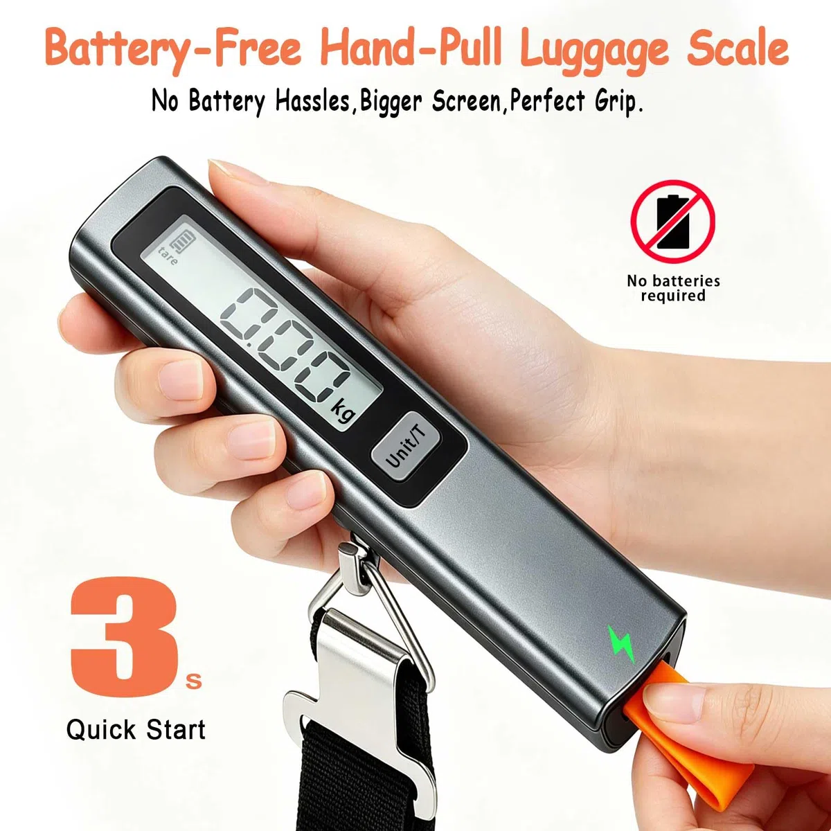 QL bilancia per valigie per viaggi senza batterie, 6 funzioni, Tara, conversione unità, blocco peso, display LCD digitale, fino a 50 kg/110 libbre, bilancia per bagagli per valigie adatta per viaggi