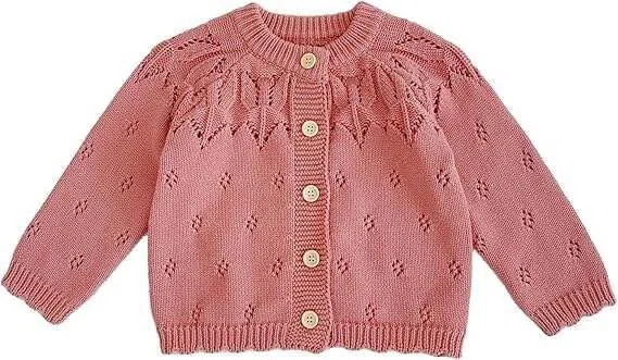 Cardigan Bambina - Maglia Cotone Manica Lunga Scollo Tondo Bottoni Maglia Jacquard - Cappottino Primavera Autunno per Neonate 3M-3 Anni