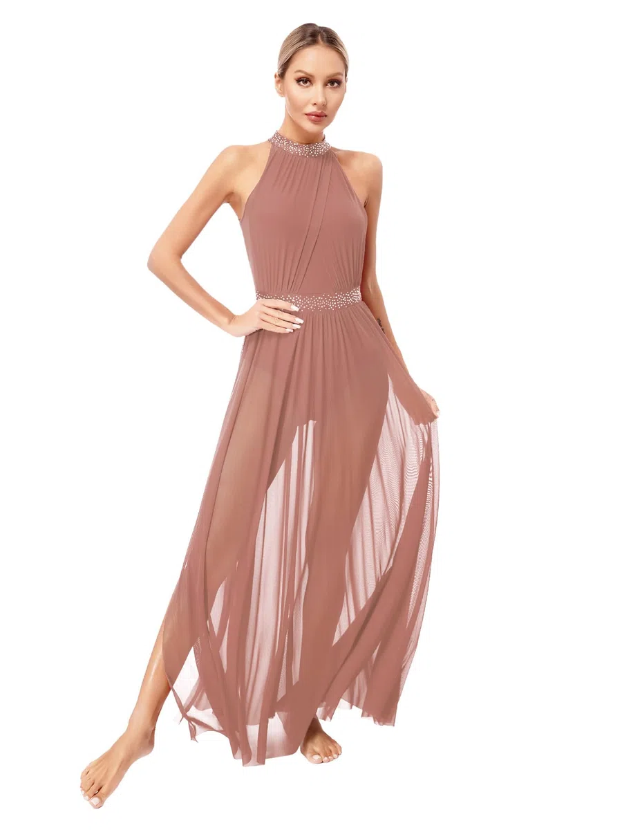 Agoky Abito da Ballo Latino per Donna Vestito Danza Lirica Senza Manica Abito da Pattinaggio Artistico Vestito da Ballo Salsa Rumba Tango Dancewear