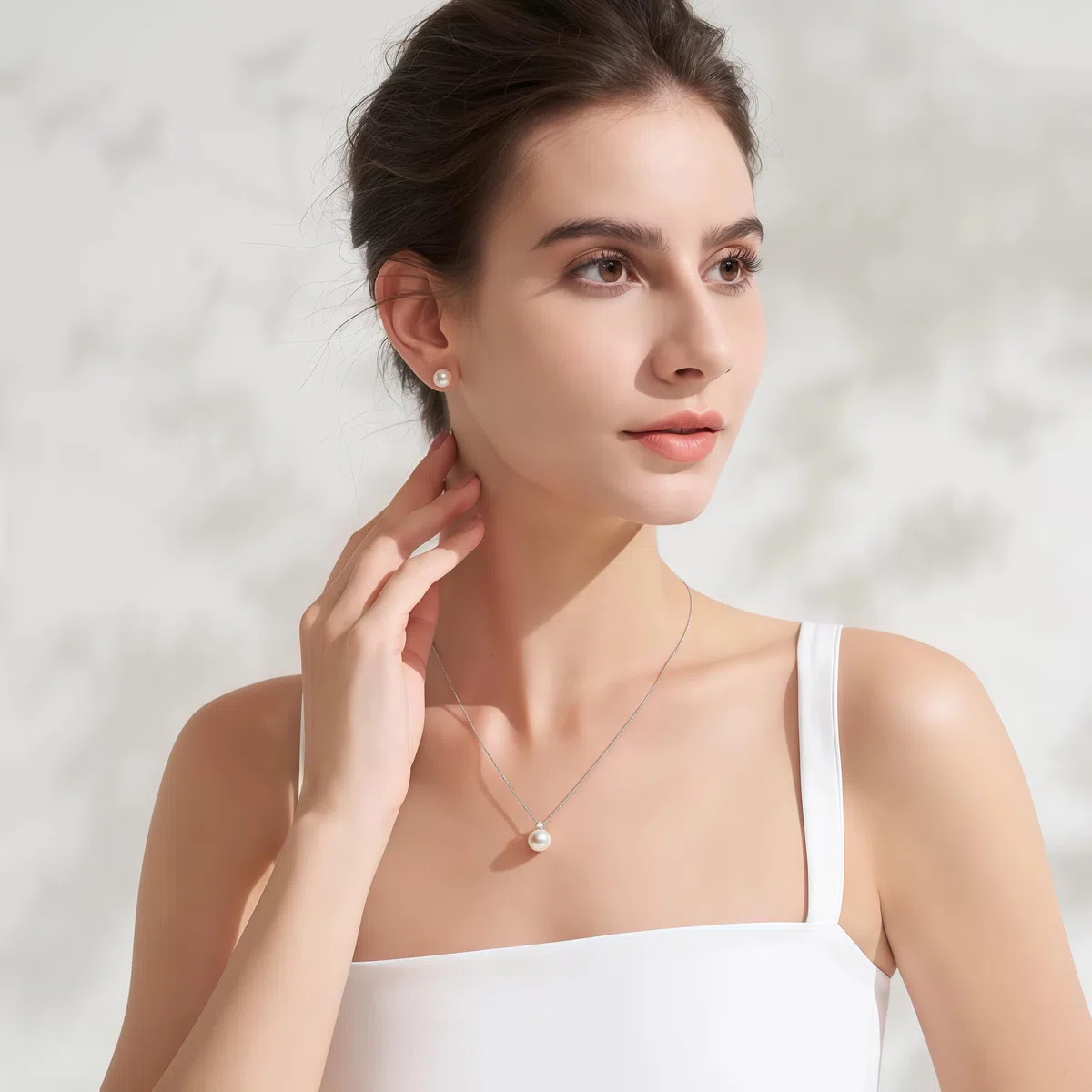 Huacan Set di collana e orecchini di perle in argento sterling 925 coltivato in acqua dolce da sposa set di gioielli da sposa, talla única, Perla sintetica, Nessuna pietra preziosa