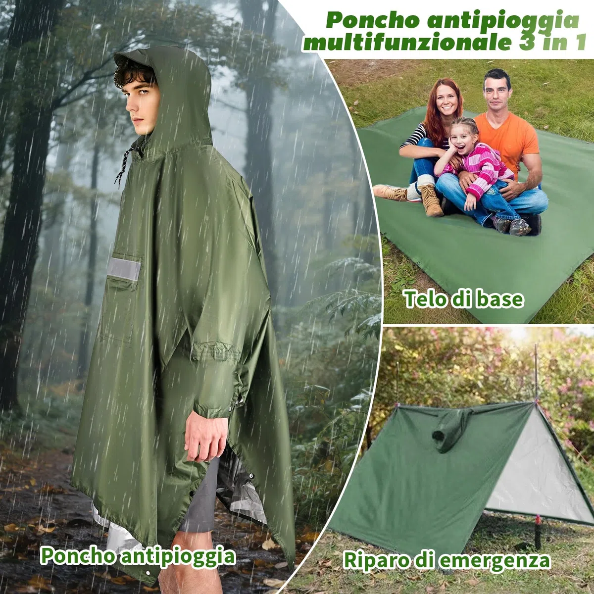 Poncho Antipioggia Impermeabile con Maniche Tasca e Riflettore Mantella Antipioggia per Adulti Unisex Portatile Poncho Pioggia per Uomo Donna Trekking Campeggio