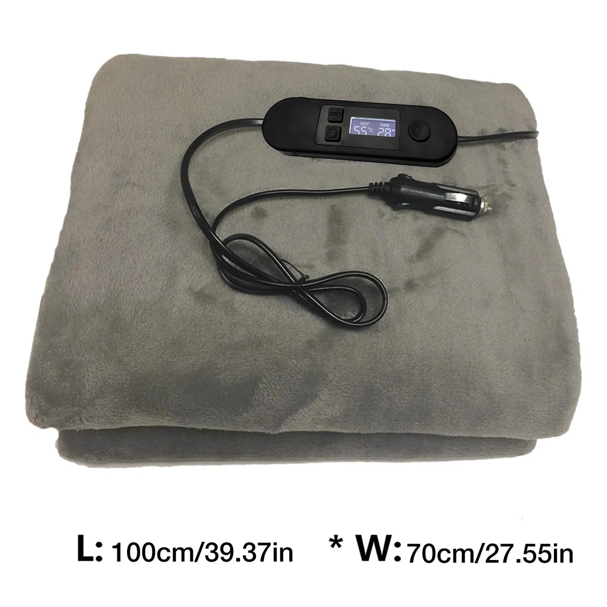 DASHIELL Coperta Riscaldata Elettrica 12V Morbida e Accogliente in Flanella con Azione di Riscaldamento Rapido, Portatile per Auto, Campeggio e Casa, Grigio, 100x60 cm