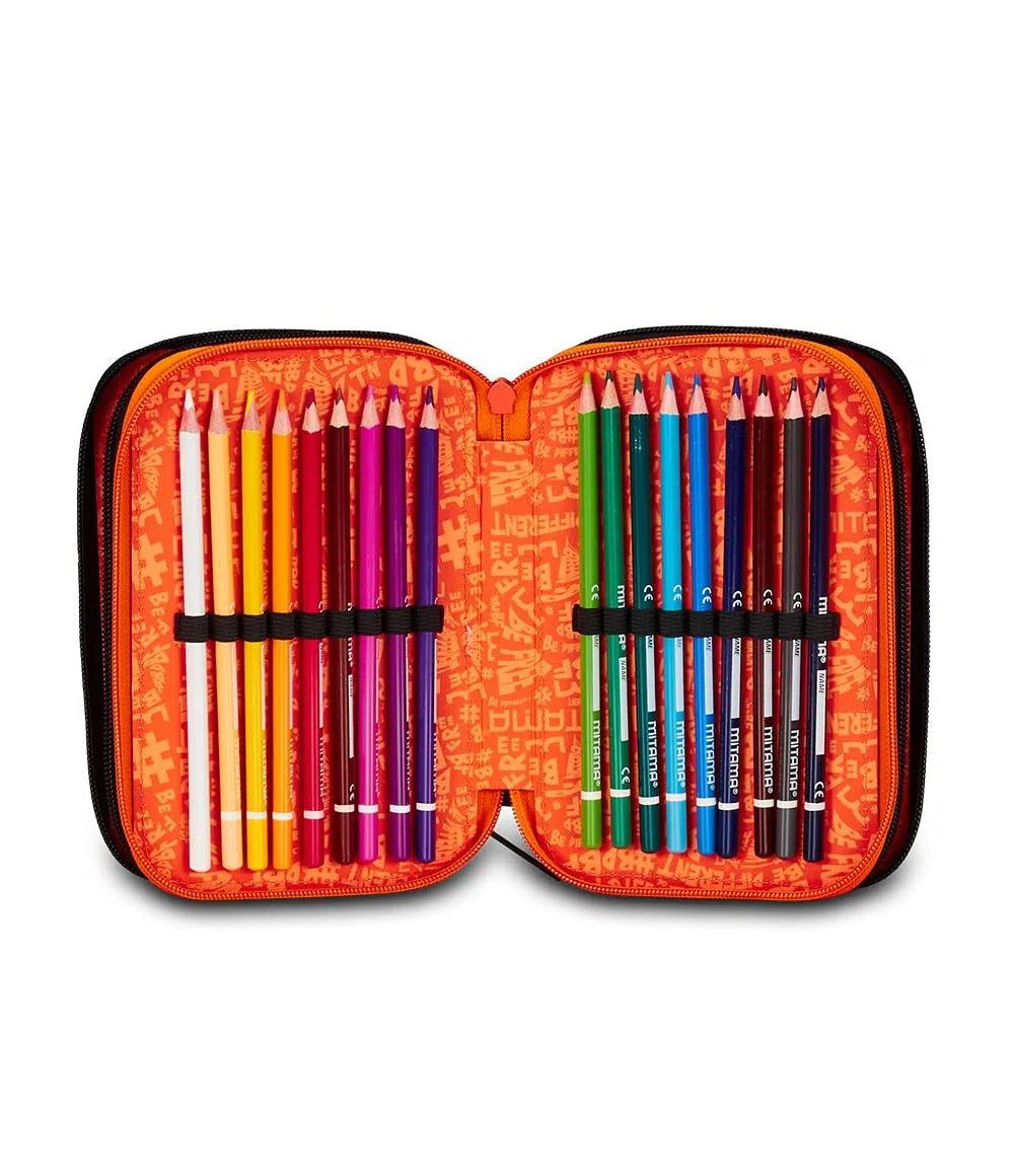 Mitama Astuccio Scuola 3 Scomparti, TRIPLO TIGER WILD, Contenuto 47 pz, Completo di Matite, Pennarelli, Portapenne Scuola Elementare Bambino