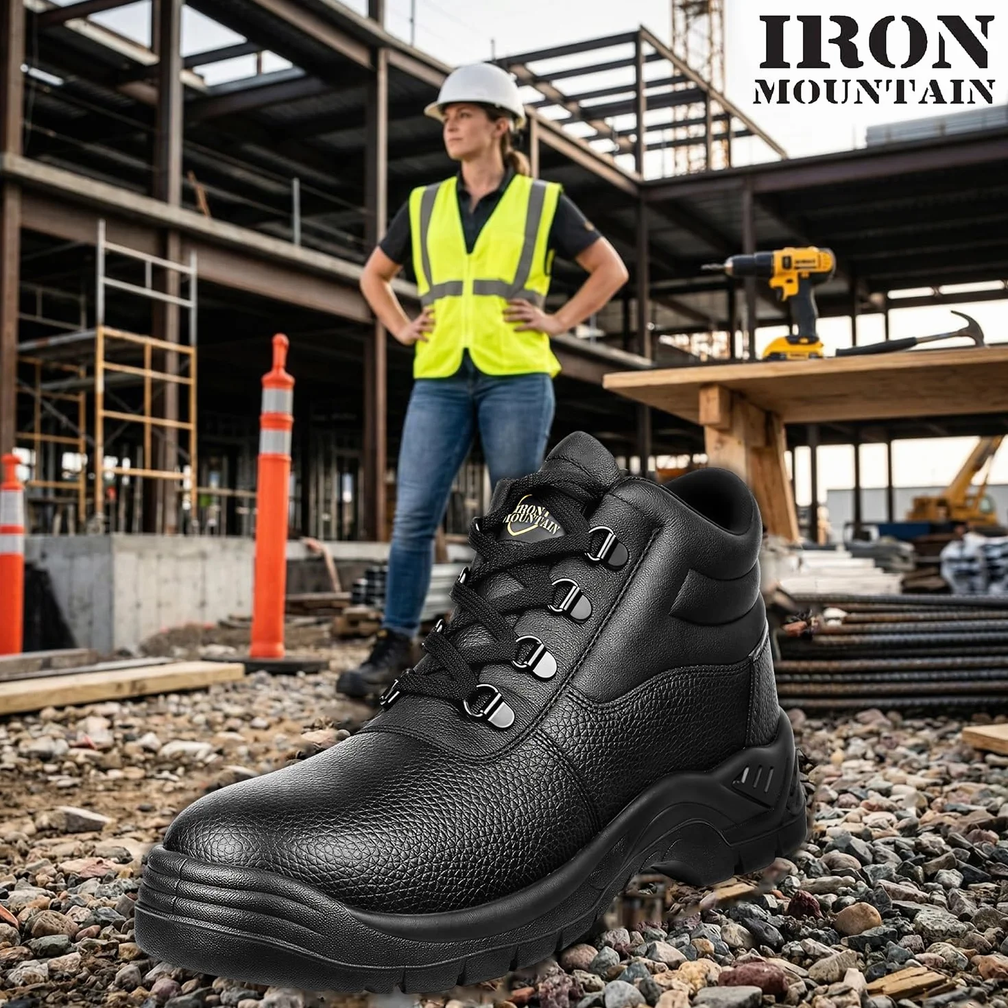 Iron Mountain Stivali Antinfortunistici S3 SRC Unisex – Scarpe da Lavoro in Pelle con Puntale Acciaio, Antiperforazione, Impermeabili, Antiscivolo (UK 10 / EU 44)