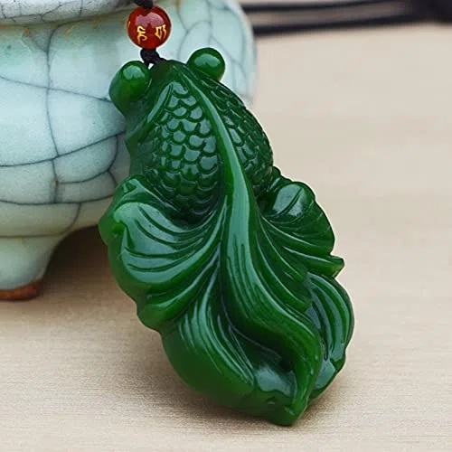 gioielli con ciondolo collana di giada, collana con ciondolo in giada naturale intagliato amuleto fortunato, ciondolo con pesce in diaspro di Hetian intagliato a mano con carpa e nefrite, collana con