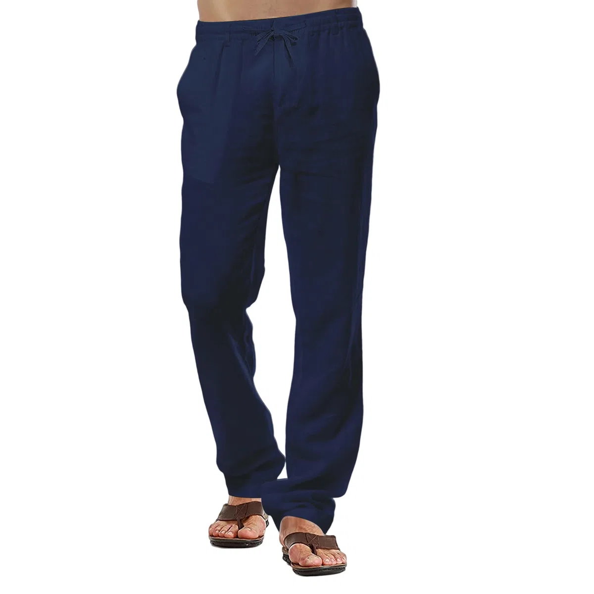 CTU Pantaloni di Lino da Uomo Pantaloni di Cotone Casual da Spiaggia Estivi Pantaloni Leggeri con Coulisse