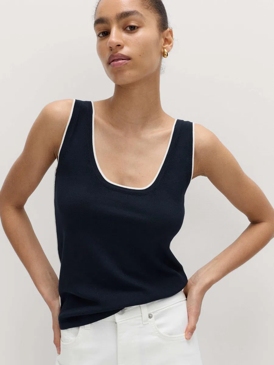 Marks & Spencer Donna Aderente Contrast Dettaglio Maglia Top – vestibilità Slim