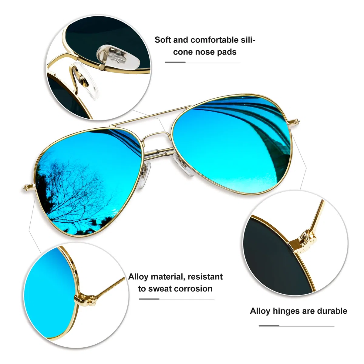 KANASTAL Occhiali da Sole Goccia Uomo Donna Polarizzati con Protezione UV400 Metallo Vintage Retrò Montatura Grande Metal Sunglasses