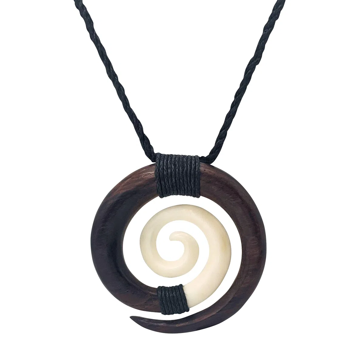 81stgeneration Collana con Ciondolo a Spirale Koru in Osso e Legno Intagliati a Mano | Collana Regolabile in Stile Maori per Uomo | Amuleto di Legno da Donna