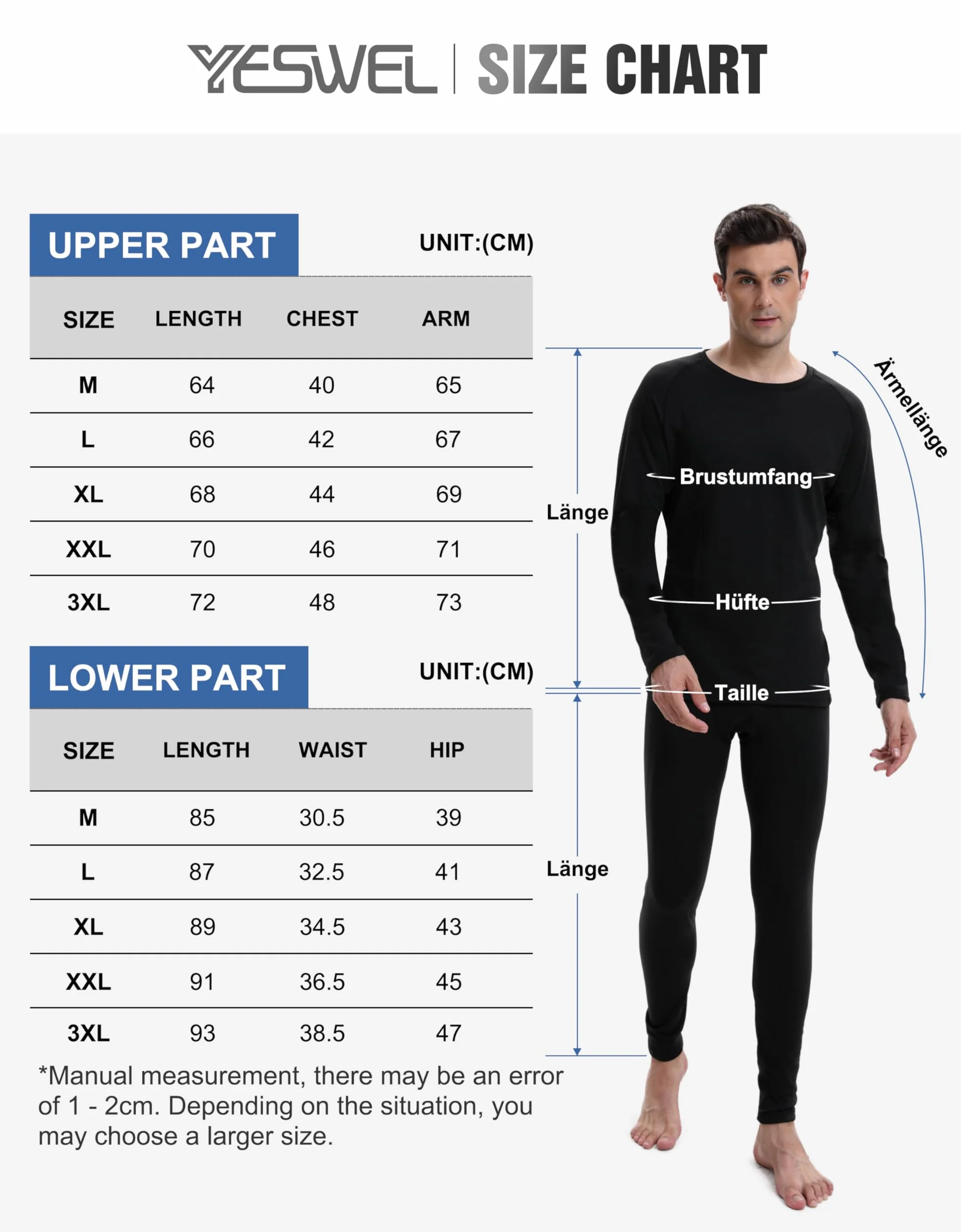 YESWEL Maglia Termica Uomo, Set Intimo Termico Uomo in Felpa Interna, Biancheria Termica Nero per Calcio Sci Ciclismo Escursionismo (M-2XL)