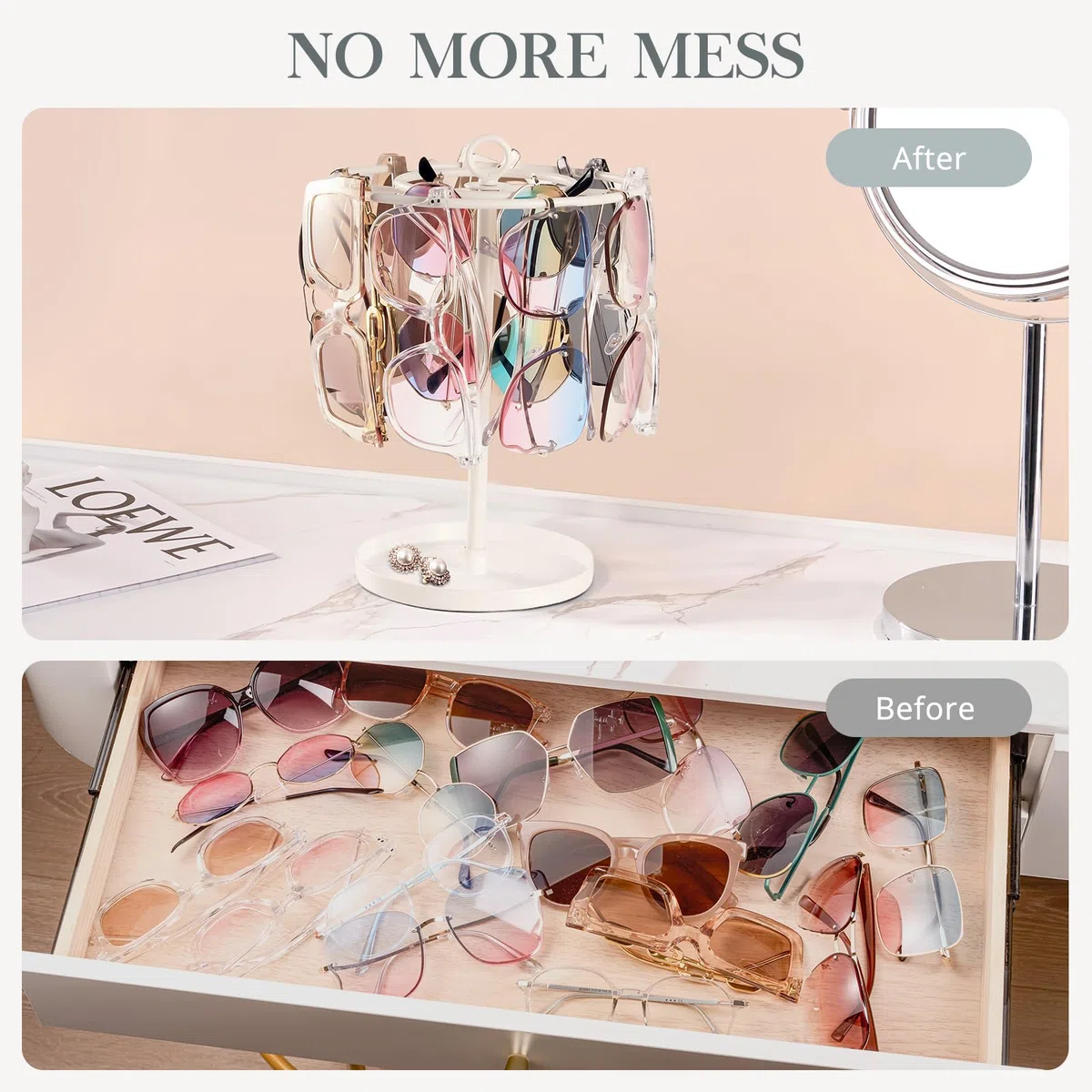 ProCase Porta Occhiali da Sole 360 Rotating, Espositore Occhiali da Sole, organizer Occhiali 20 Paia, Rack Metallo Occhiali per Dresser Tabletop Desk Camera da letto Bagno -Bianco
