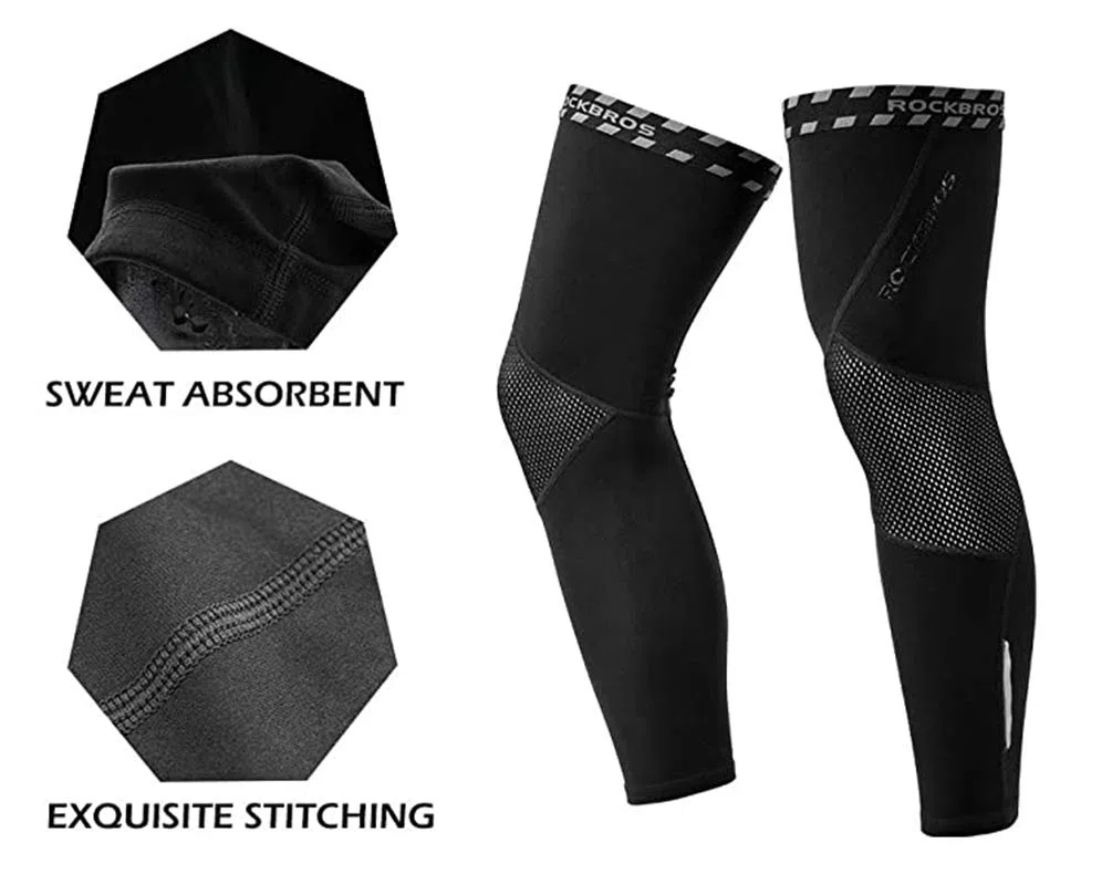 ROCKBROS Scaldamuscoli Ciclismo - Manicotti Gambe Invernali - Gambali Protezione Ginocchiera, Termici Antivento per Inverno Sport-Bicicletta, MTB, Elastici Trapiranti Riflettenti Uomo Donna Unisex