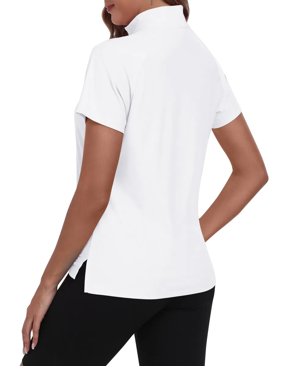 MoFiz Rash Guard Donna Manica Corta Anti UV UPF50+ Top Protezione Solare Asciugatura Rapida Camicia Surf con 1/4 di Zip