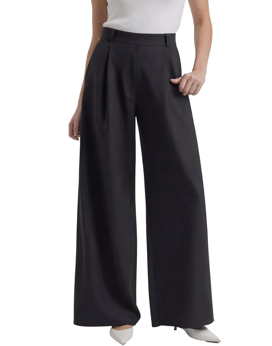 Pantaloni Donna Eleganti Vita Alta con Elastico in Vita Gamba Larga Palazzo con Tasche Pantaloni Lunghi Casual