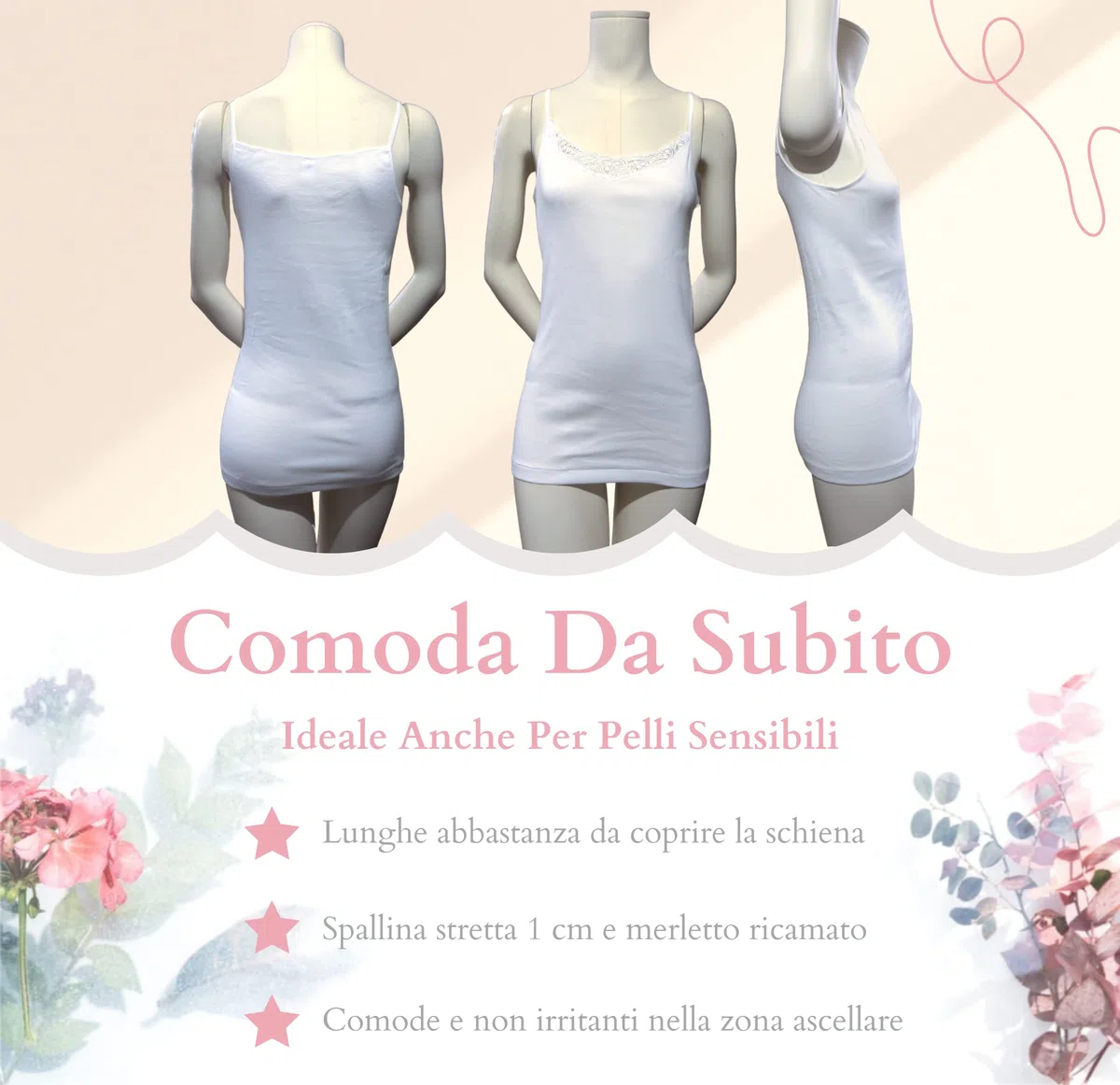 VP PINUCCIO VENEGONI Set 3 Canottiera Intima Donna Spalla Stretta in Pizzo macramè 100% Cotone Pettinato Top Intimo Bianco Canotta Intima Donna Elegante Estiva Canottiere Intime