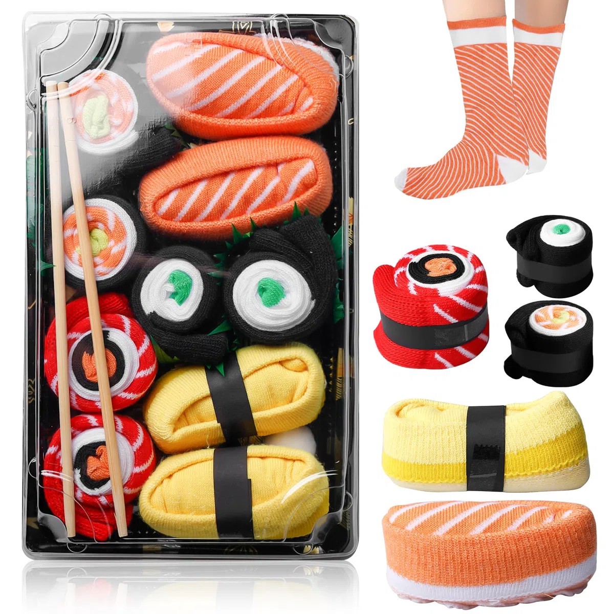 BAIFULAI 5 Paia di Calzini Sushi Divertenti Accessori per Uomo Donna Idee Regalo Divertenti