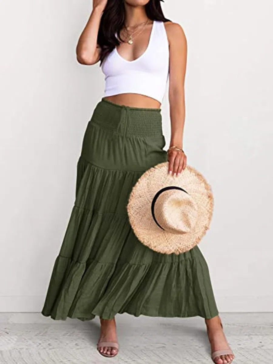 Adigaber Pieghettato Retro Maxi Gonna Lunga 2 in 1 Gonna Abito Bohemien Sciolto Gonna fluente Festa in Spiaggia Vestito Indossare Gonna Gonna Swing Grande Danza del Ventre Casual