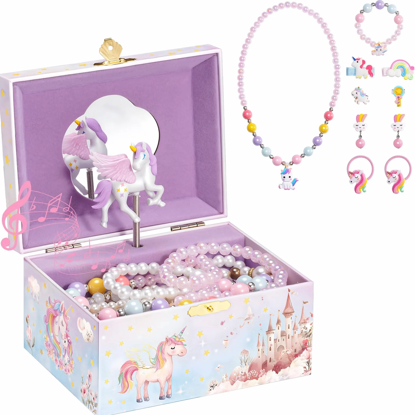 ProCase Unicorno Scatola di Gioielli per Le Ragazze, Bambini Scatole di Gioielli Musicali con Spinning Unicorn Doll, Regali di Compleanno per Le Bambine Bambini Bambino-Rosa (Scatola con Gioielli)