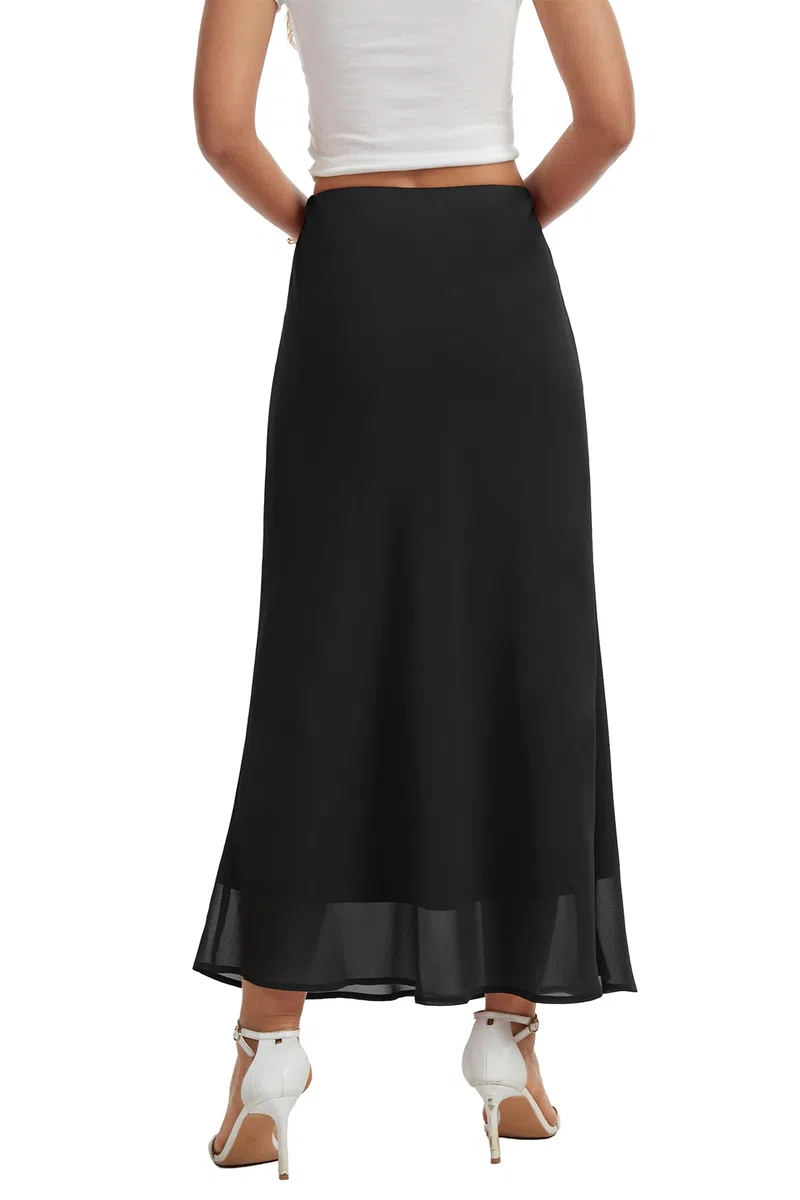 BEIGAI Gonna lunga da donna, elegante, con vita elasticizzata, in chiffon, leggera, linea ad A, casual, estiva, per feste, alla moda