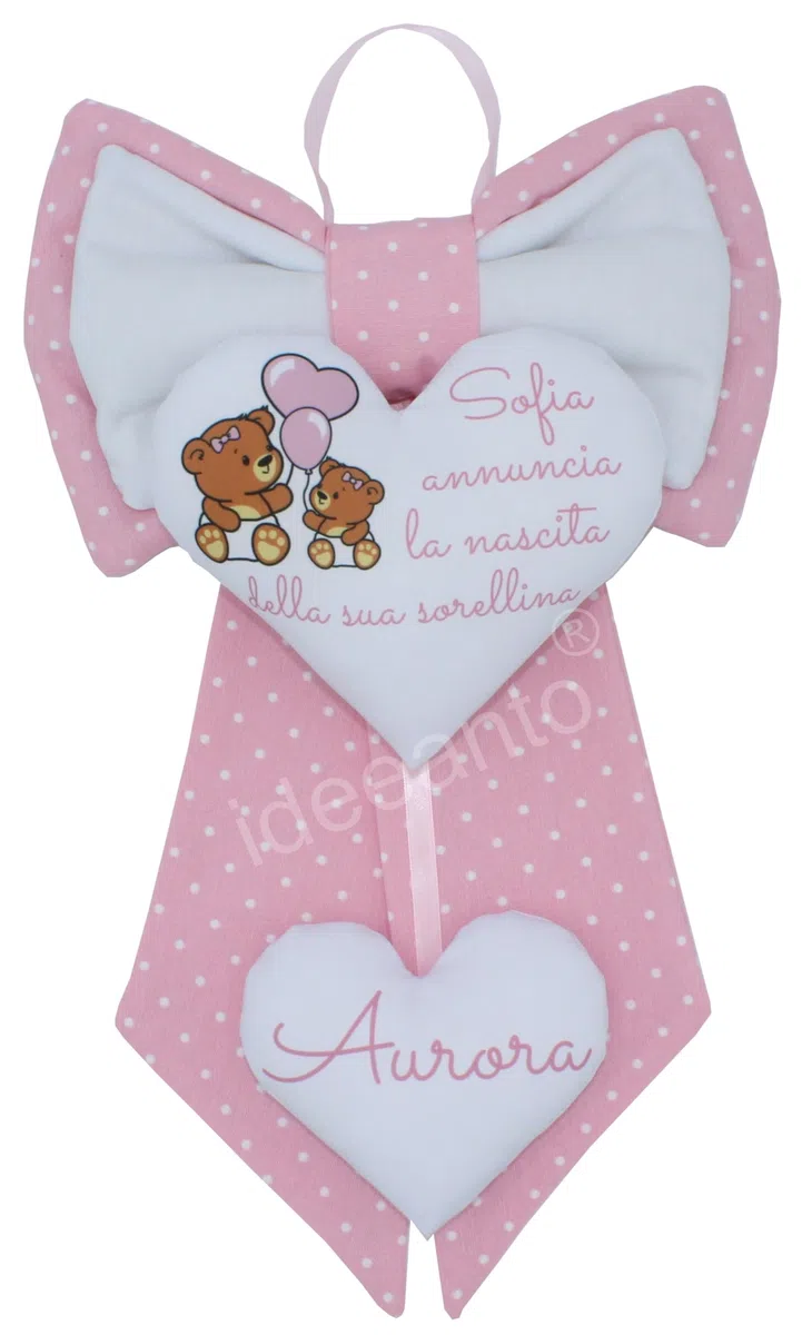 ideeanto Fiocco Nascita bimbo bimba Personalizzato con Nome e Frase, Fatto a Mano in Italia, fiocco nascita rosa fiocco nascita azzurro