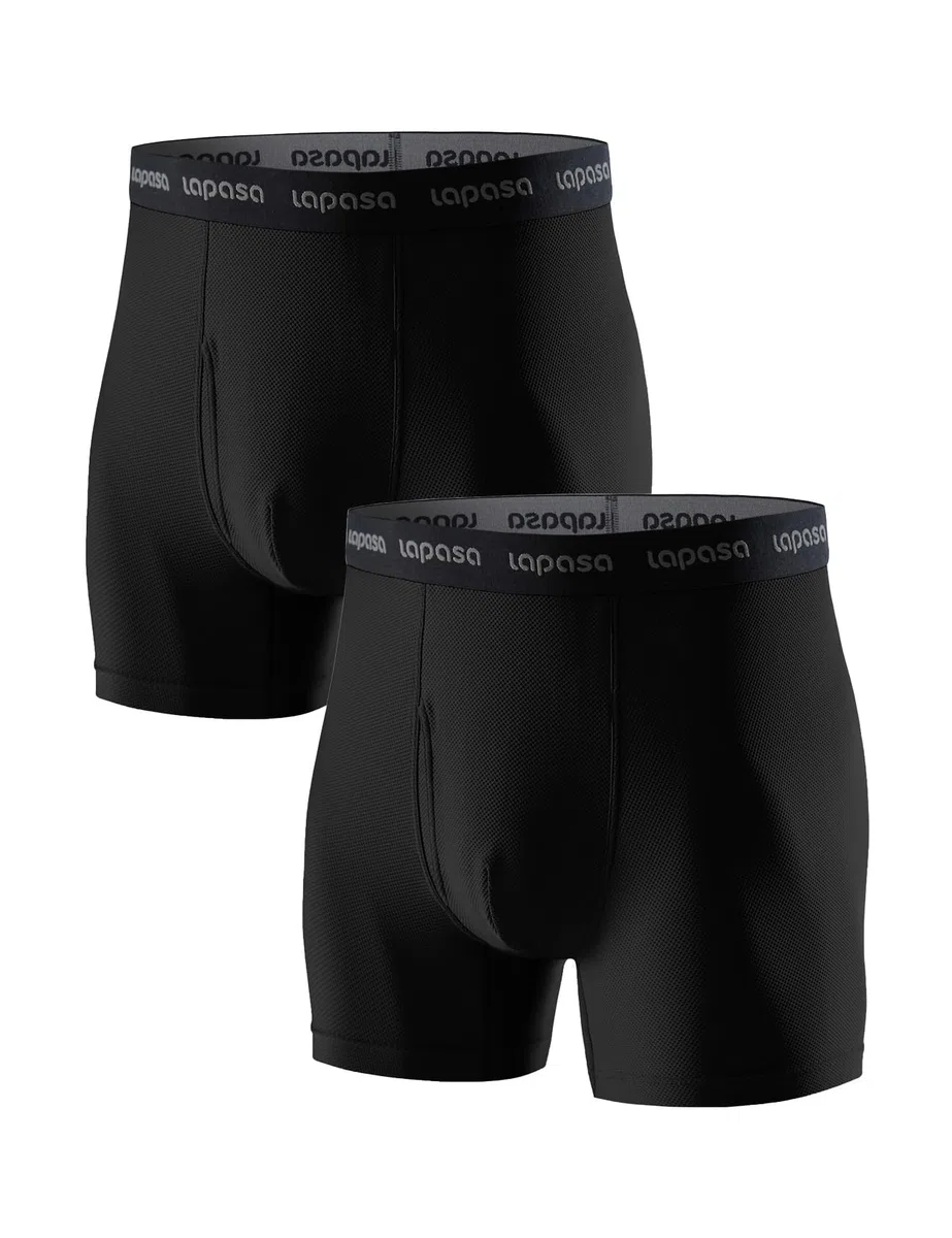 LAPASA Pacco da 2 Boxer Asciugatura Rapida a Vita Alta Uomo M16 - Mutande Sportive Elasticizzate Abbigliamento Intimo Leggeri Traspiranti in Rete Viaggio Nero S