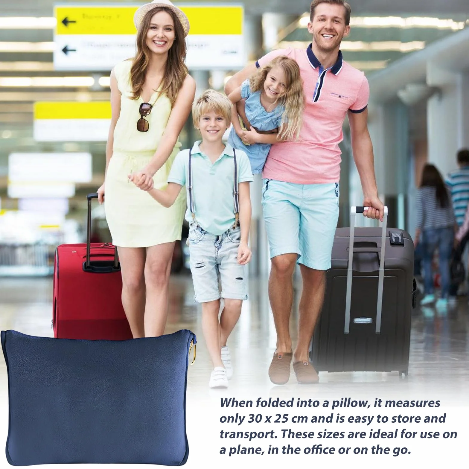 Coperta da Viaggio per Aereo, Cuscino Trasformabile 2 in 1, Coperta Portatile per Aereo con Fissaggio per Valigia, per Ufficio, Viaggi d'Affari, Viaggi, Ultraleggera e Calda - Blu Marina - 152
