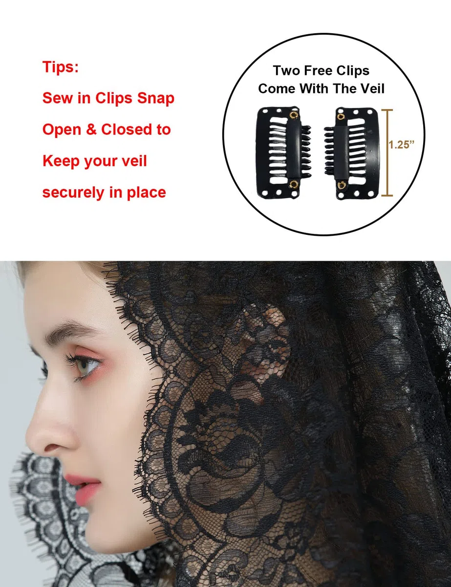 BEAUTELICATE Velo di Pizzo Chiesa Velo da Sposa Mantilla Velo Cattolica Sciarpe Scialle di Pizzo Copricapo Foulard Messa In Latino Nero Bianco V114