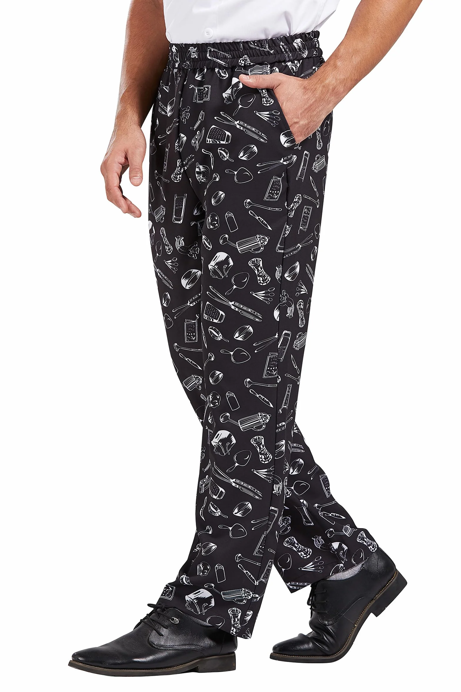 Nanxson Pantaloni da Cuoco Larghi da Uomo, Pantaloni da Lavoro Stampati con Divise da Cucina da Ristorante in Vita Elastica CFM2013