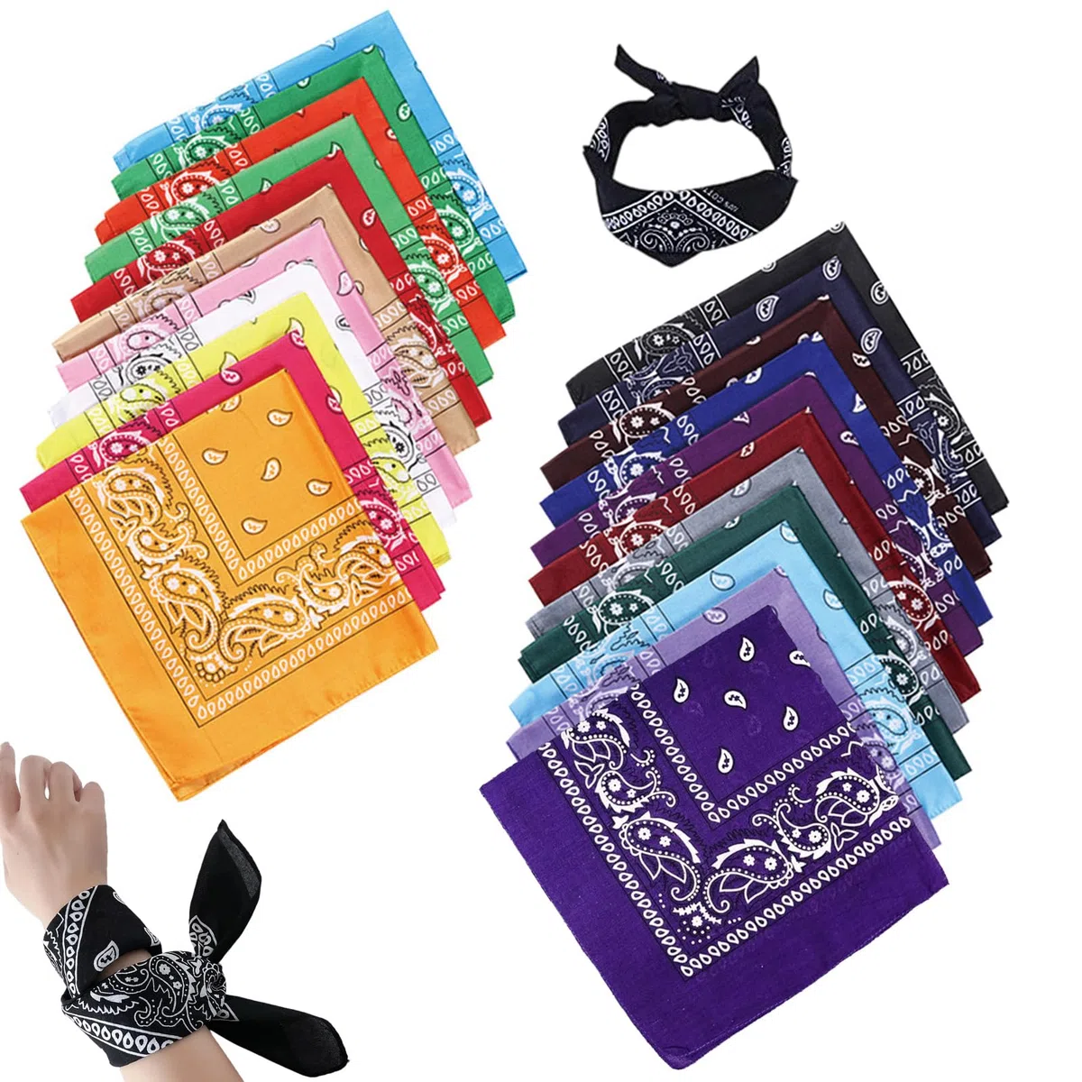 23 Pezzi Bandane Colorate, Bandanas Paisley, Poliestere Stampa, Asciugamano per capelli Unisex Per Uomo e Donna Per Capelli, Collo, Polso, Testa, Quadrata Misurare 55 * 55 CM