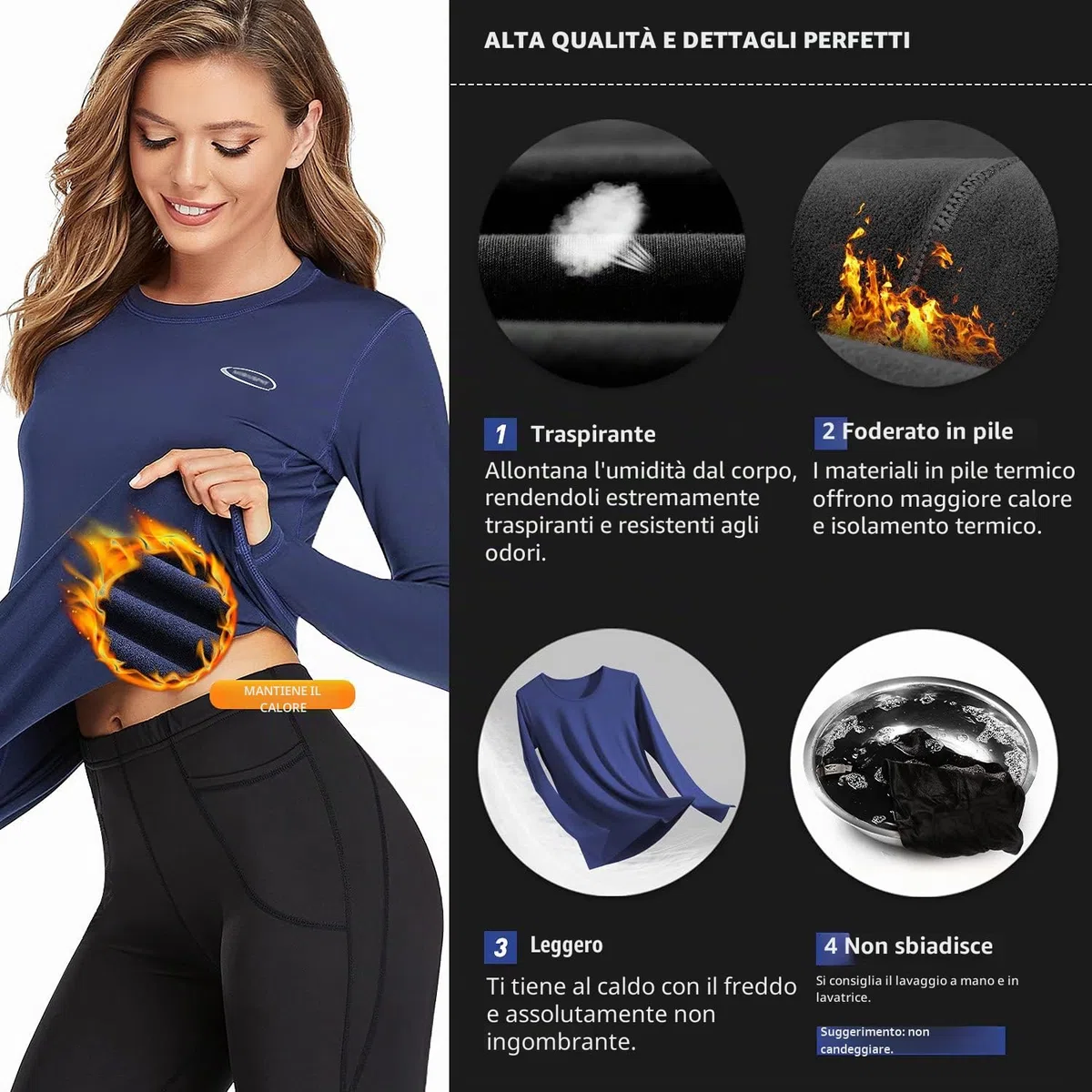 AMGUTEN Biancheria Intima Termica Donna Biancheria Funzionale Donna con Funzione Quick Dry Sportiva Set di Biancheria Intima Base Layer Traspirante Riscaldante Ideale per attività all'Aperto Blu