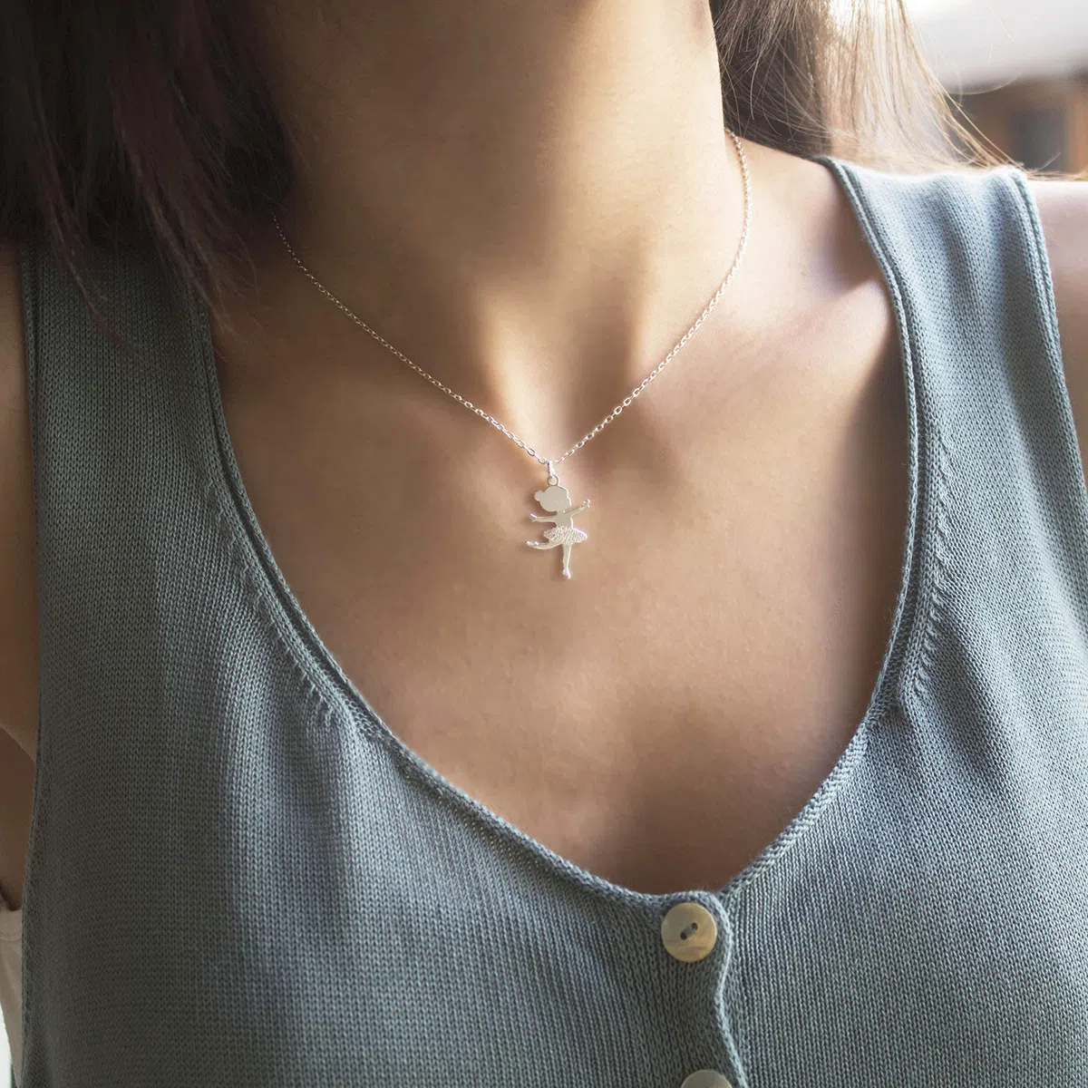 Collana con ciondolo a forma di ballerina, per bambine, ragazze e donne, in argento sterling 925, ideale come regalo per la Prima Comunione