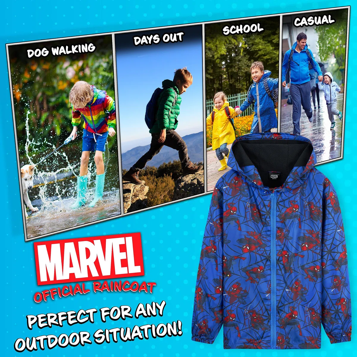 Marvel Giacca Impermeabile Bambino - 100% Poliestere Giacca Antipioggia Bambino - Comoda Giacca Impermeabile Bambina e Bambini