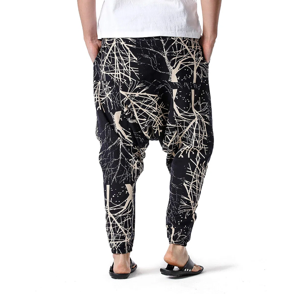 Pantaloni Hippie Harem Pants Moda Casual Moda Sciolto Puro Colore Puro Hip Hop Stile Cotone e Lino Lunghezza Pants