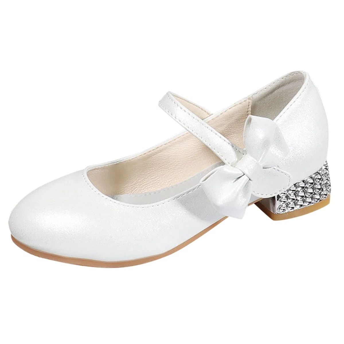 Scarpe da bambina per bambini, con tacco a spillo tinta unita, da principessa, con strass, scarpe da ballo, scarpe da sposa, scarpe da comunione carine ed eleganti