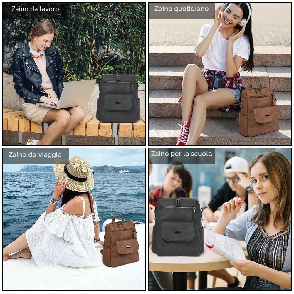 Aucuu Zaino Donna, Borsa Zaino Donna Elegante, Zainetto Multifunzionale, Zainetto Casual in Pelle PU, Zaini Antifurto, Borsa a Zaini Casual per Shopping Scuola Viaggio Lavoro