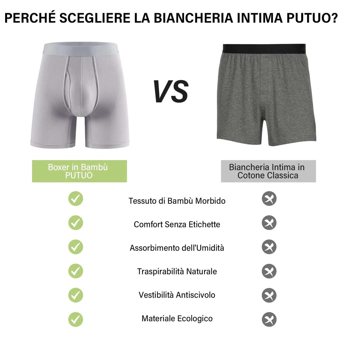PUTUO Mutande Boxer Lunghe da Uomo: Boxer da Uomo Lunghi in bambù con Conchiglia 3D a Apertura Frontale - Morbido Comodi e Traspiranti Intimo Senza Etichette 6 Paia