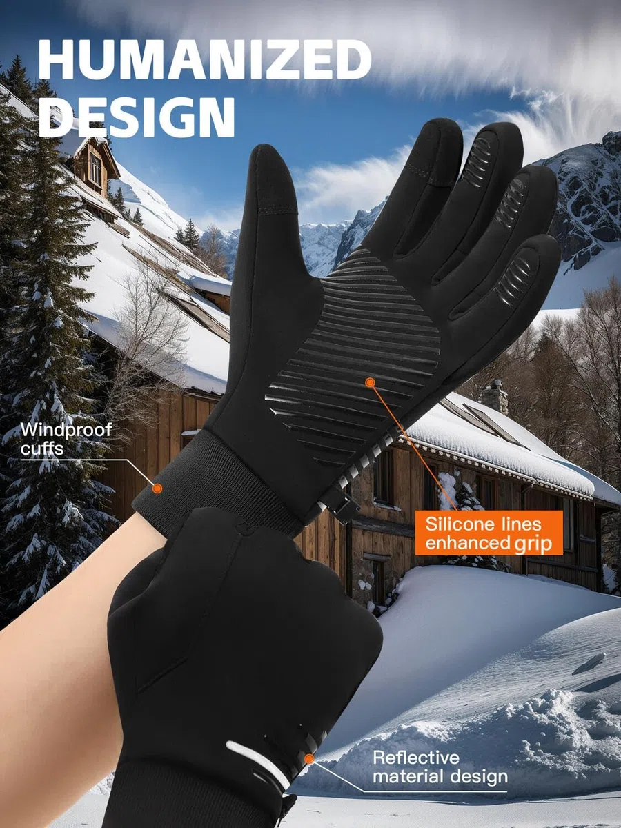Guanti Invernali Impermeabili Uomo,Guanti Moto Invernali Donna, Fodera Soffice, Touch Screen, Silicone Antiscivolo, Guanti Termici per Sci, Bici, Corsa