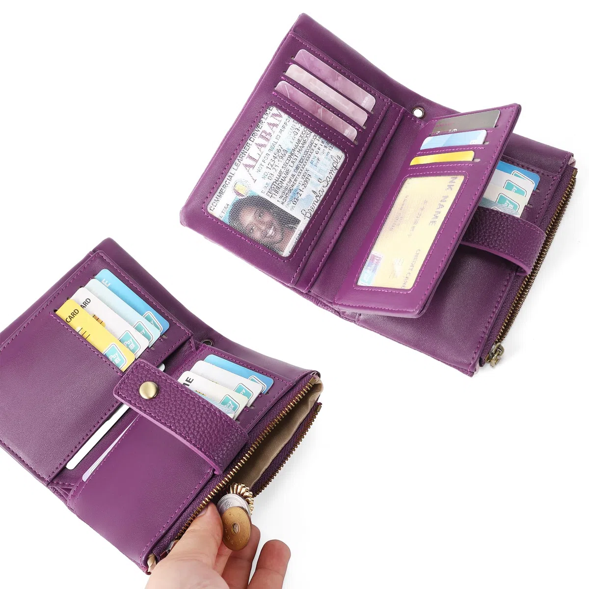 SENDEFN Portafoglio Medio Donna in Pelle con Blocco RFID, Portamonete con Slot per Carte, Scomparto per Monete e Tracolla Staccabile