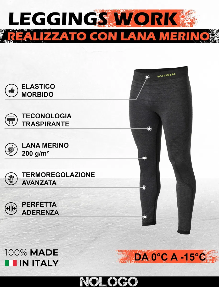 Calzamaglia Termica Uomo da Lavoro Lana Merino - Intimo Termico Uomo Invernale, Elasticizzato, Senza Cuciture, Traspirante e Termoregolante - Made in Italy