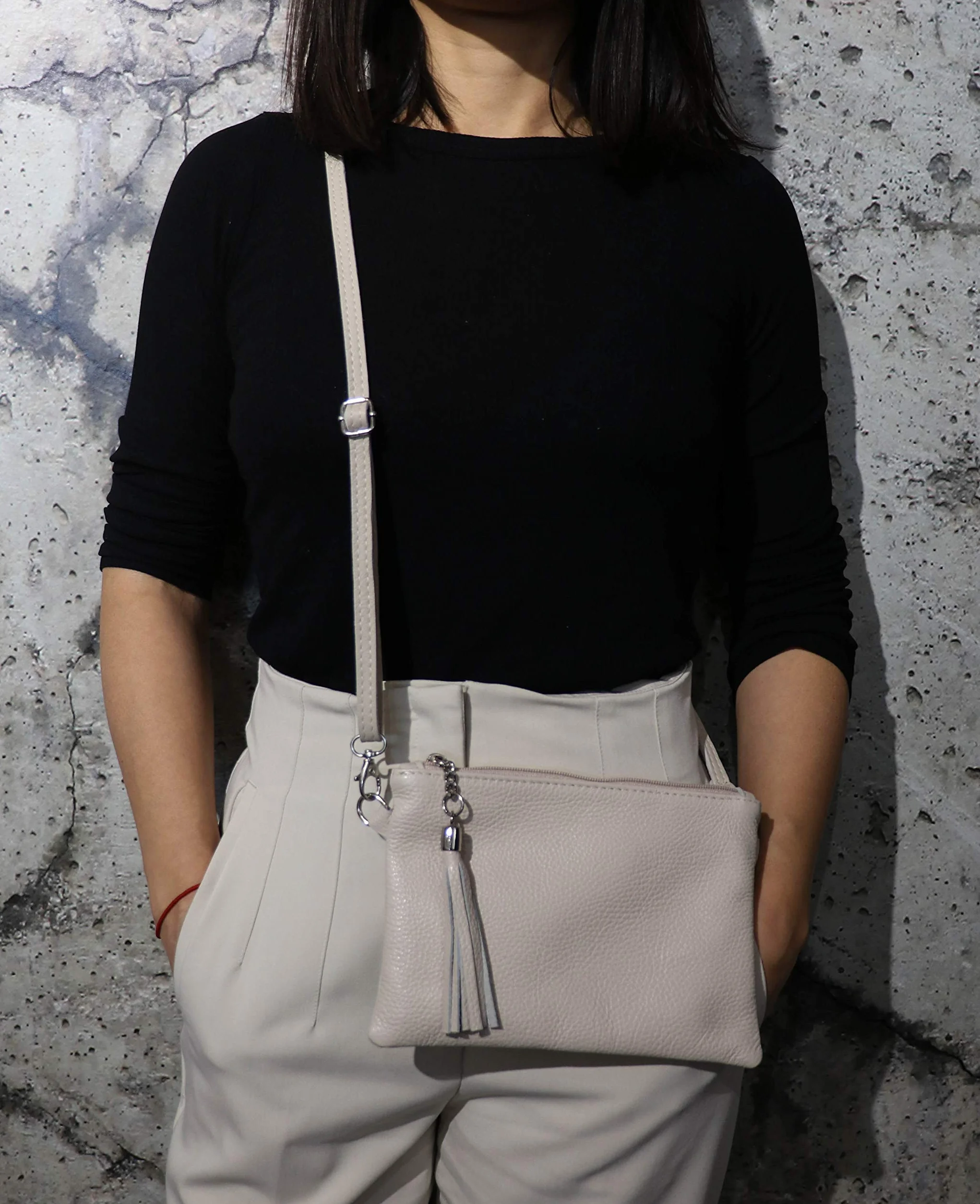 SH Leder, Anny G248 - Borsetta a tracolla in vera pelle, pochette, borsa da sera, 22 x 15 cm