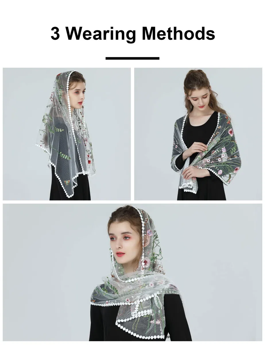 BEAUTELICATE Velo Ricami Pizzo Chiesa Mantilla Sciarpa Scialle Donna per Messa Cattolica Matrimonio Sposa Cerimonia Champagne Nero Bianco