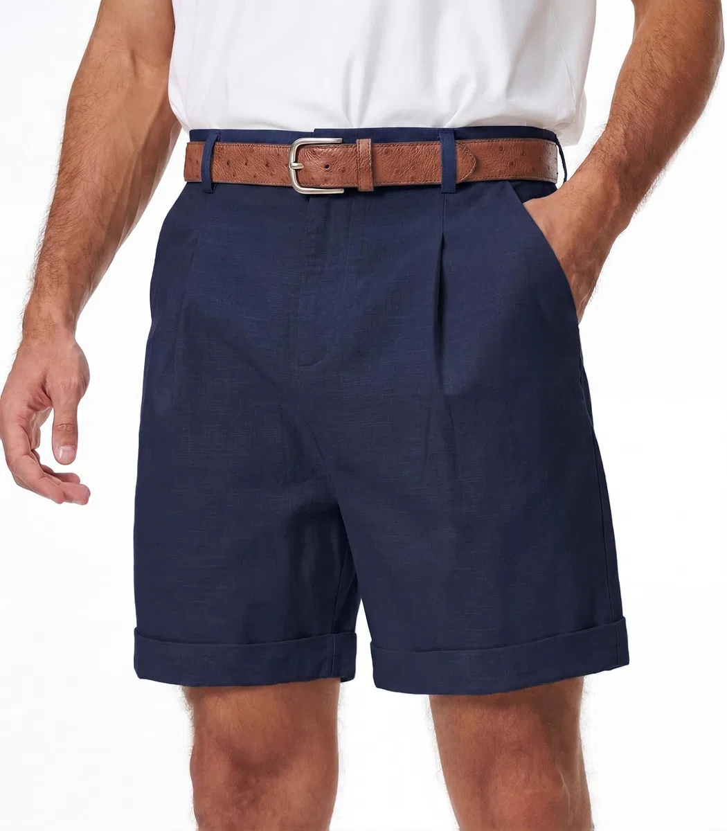 Pantaloncini da Uomo Estivi Pantaloni Corti Chino in Cotone e Lino Bermuda Causal con 2 Tasche