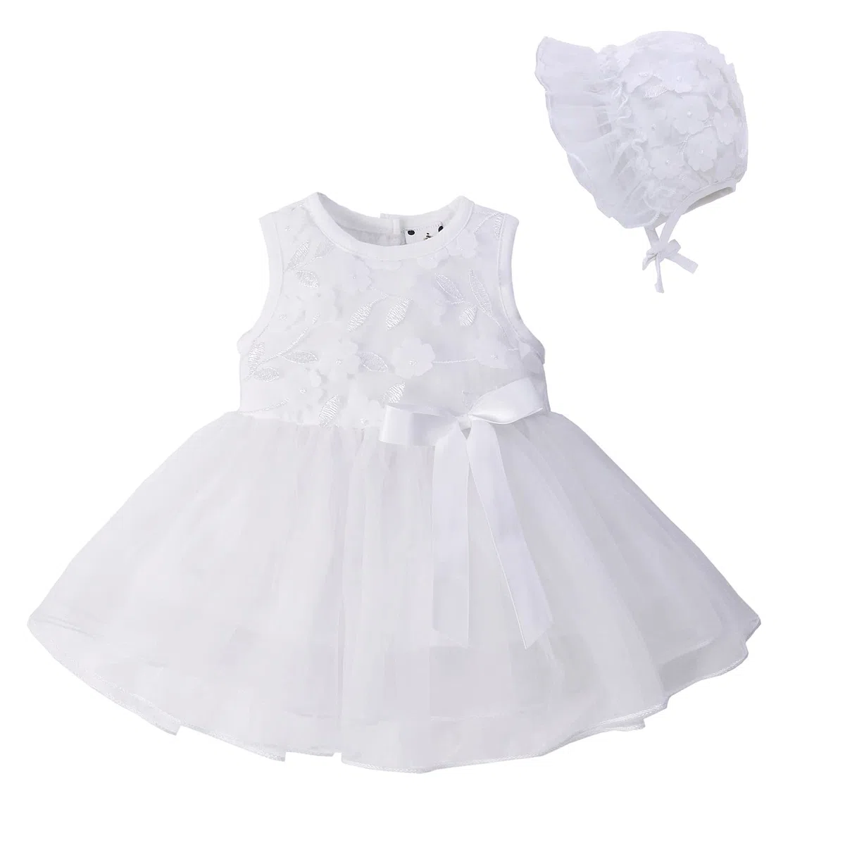 famuka Abiti da Bambina Abito da Battesimo Abito da Sposa Abiti da Battesimo di Compleanno per Matrimoni Principessa (12 Mesi, Bianco)