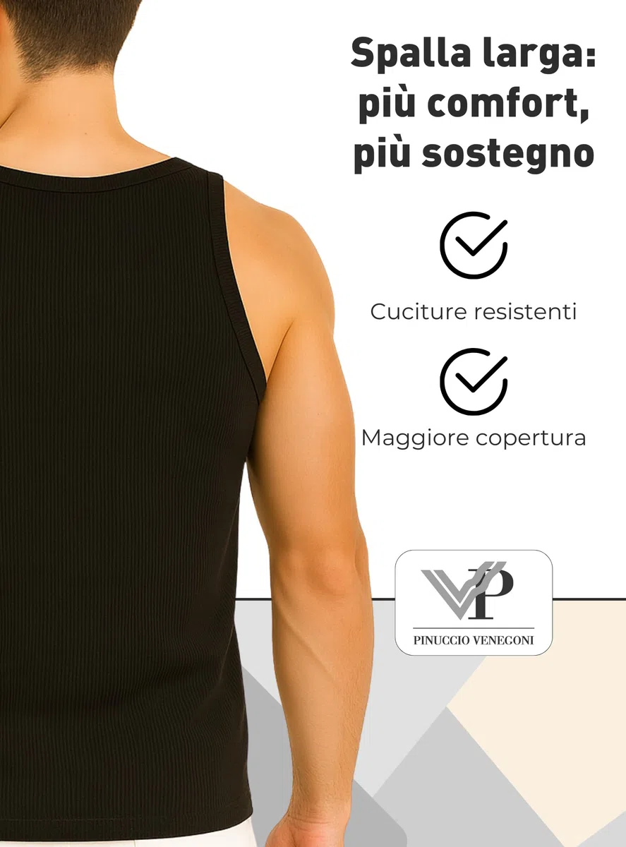 VP PINUCCIO VENEGONI - Set 3 Canottiere Uomo Cotone 100% Mercerizzato, Spalla Larga, Intimo Uomo Traspirante, Made in Italy