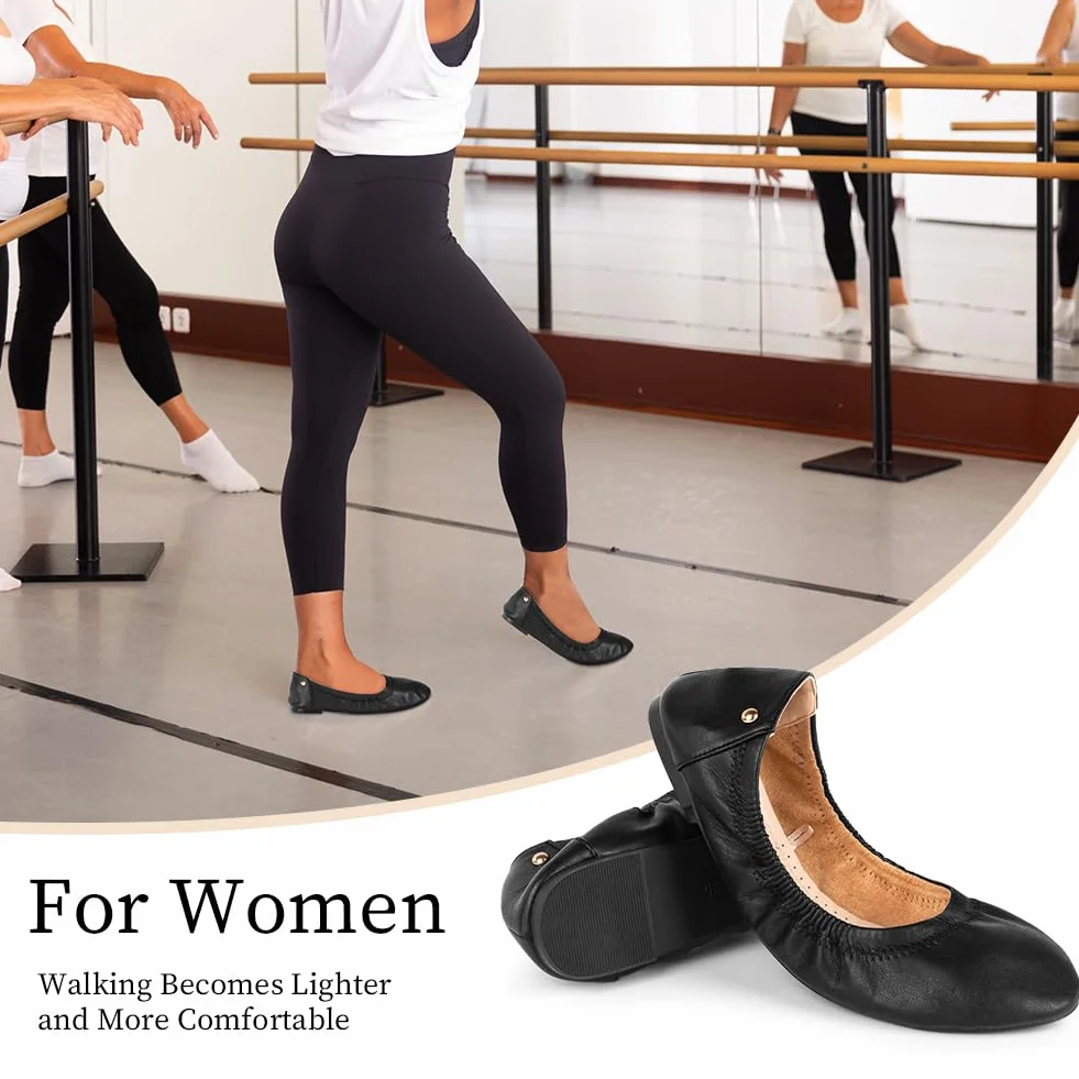 OFFCUP Ballerine Donna, Ballerine Scarpe Basse, Ballerine Scarpe Basse Classiche, Scarpe da Ballo da Donna in Vera Pelle, Scarpe Pieghevoli, comode, semplici, Versatili e alla Moda