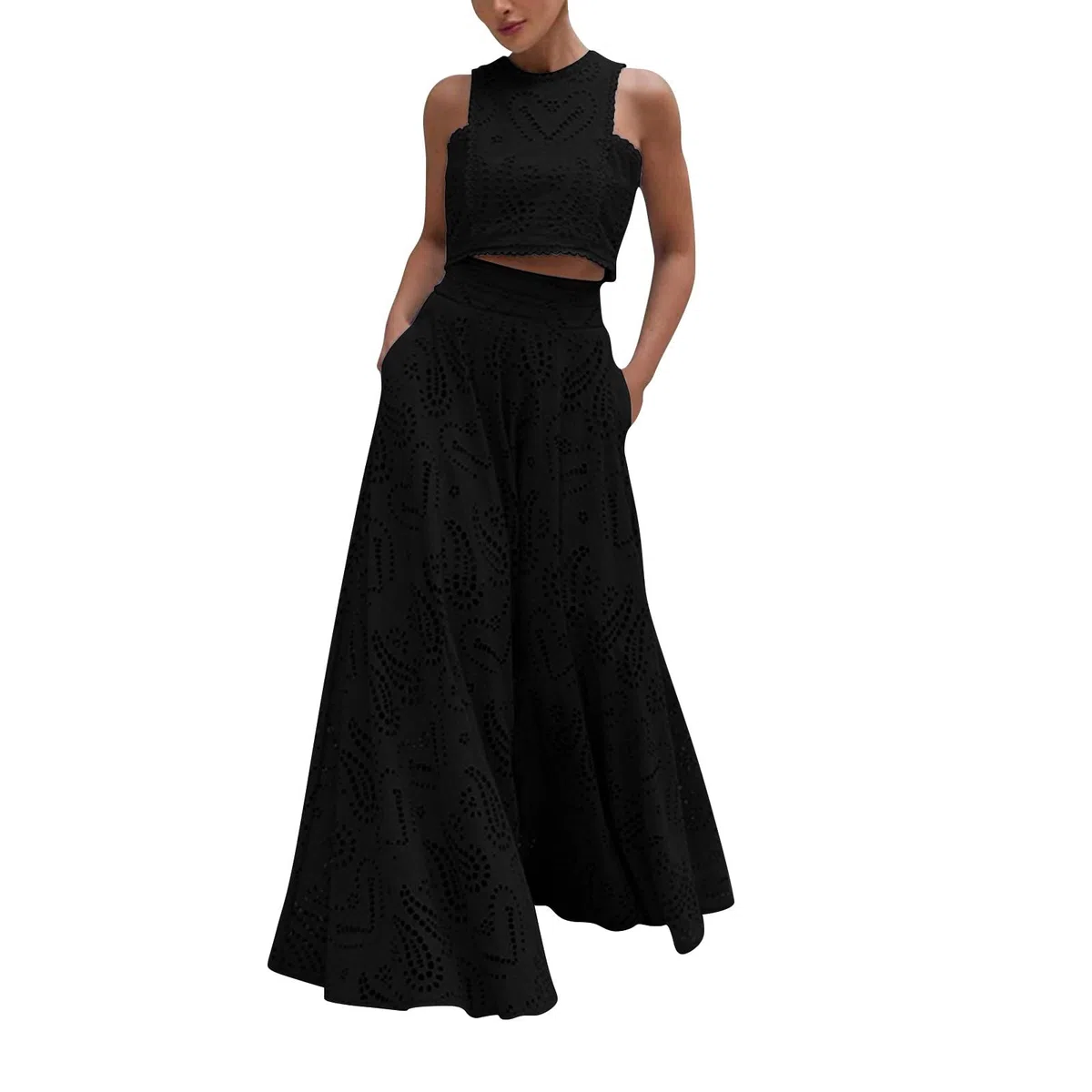 Set di 2 pezzi da donna con lacci senza maniche canotta e gonna elastica in vita swing set loungewear elegante tagliato due pezzi abito lungo streetwear abiti estivi da spiaggia con tasca tessuto cavo