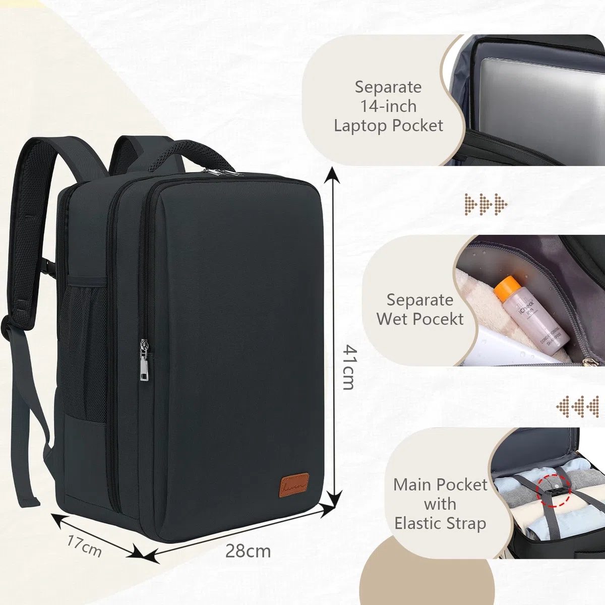 VMIKIV Zaino 40x30x20 Bagaglio a Mano per Zaino Ryanair 40x30x20 Zaini da Viaggio Aereo per Wizzair Borsone da Cabina Donna per Wizz Air BorsaPorta PC Uomo per Vueling in Aereo Travel Backpack