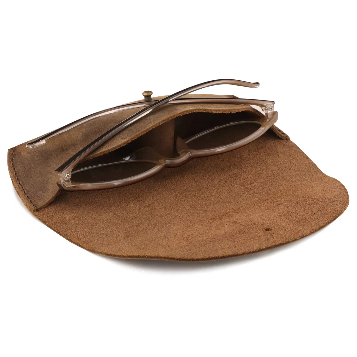 LONDO Genuine Leather Eyeglass Case with Button Closure